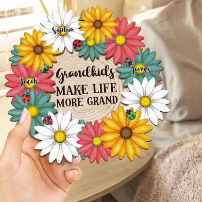 Family - Grandkids Make Life More Grand - Personalized 2-Layered Wooden Plaque With Stand(AQ)  The Next Custom Gift