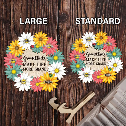 Family - Grandkids Make Life More Grand - Personalized 2-Layered Wooden Plaque With Stand(AQ)  The Next Custom Gift