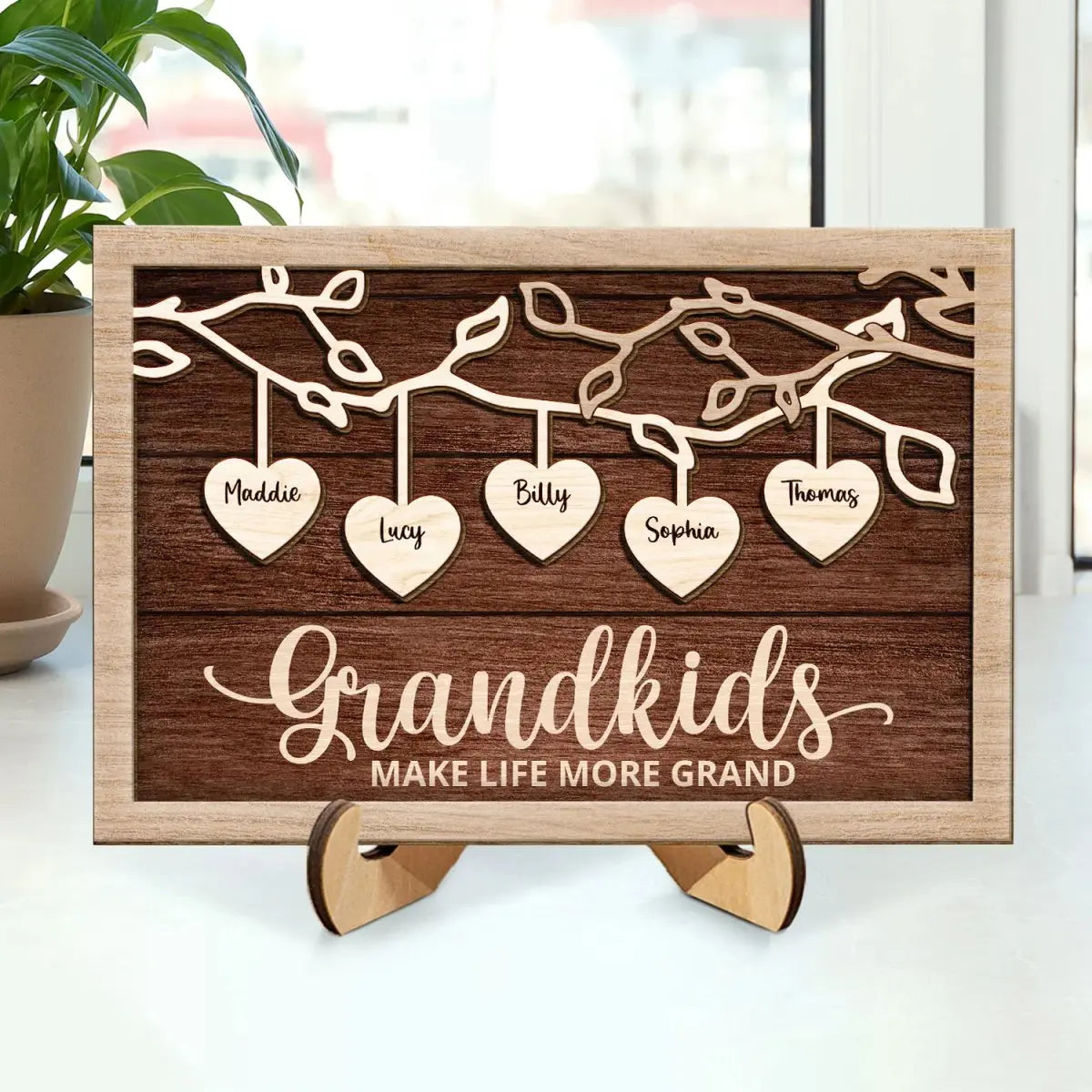 Family - Grandkids Make Life More Grand  - Personalized Wooden Plaque(BU) Wooden Plaque The Next Custom Gift