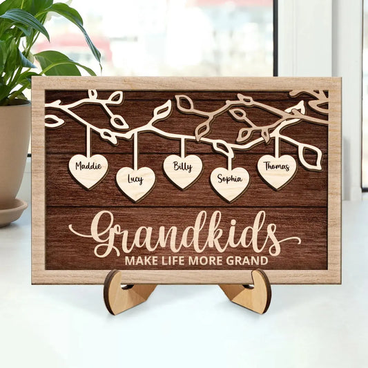 Family - Grandkids Make Life More Grand  - Personalized Wooden Plaque(BU) Wooden Plaque The Next Custom Gift