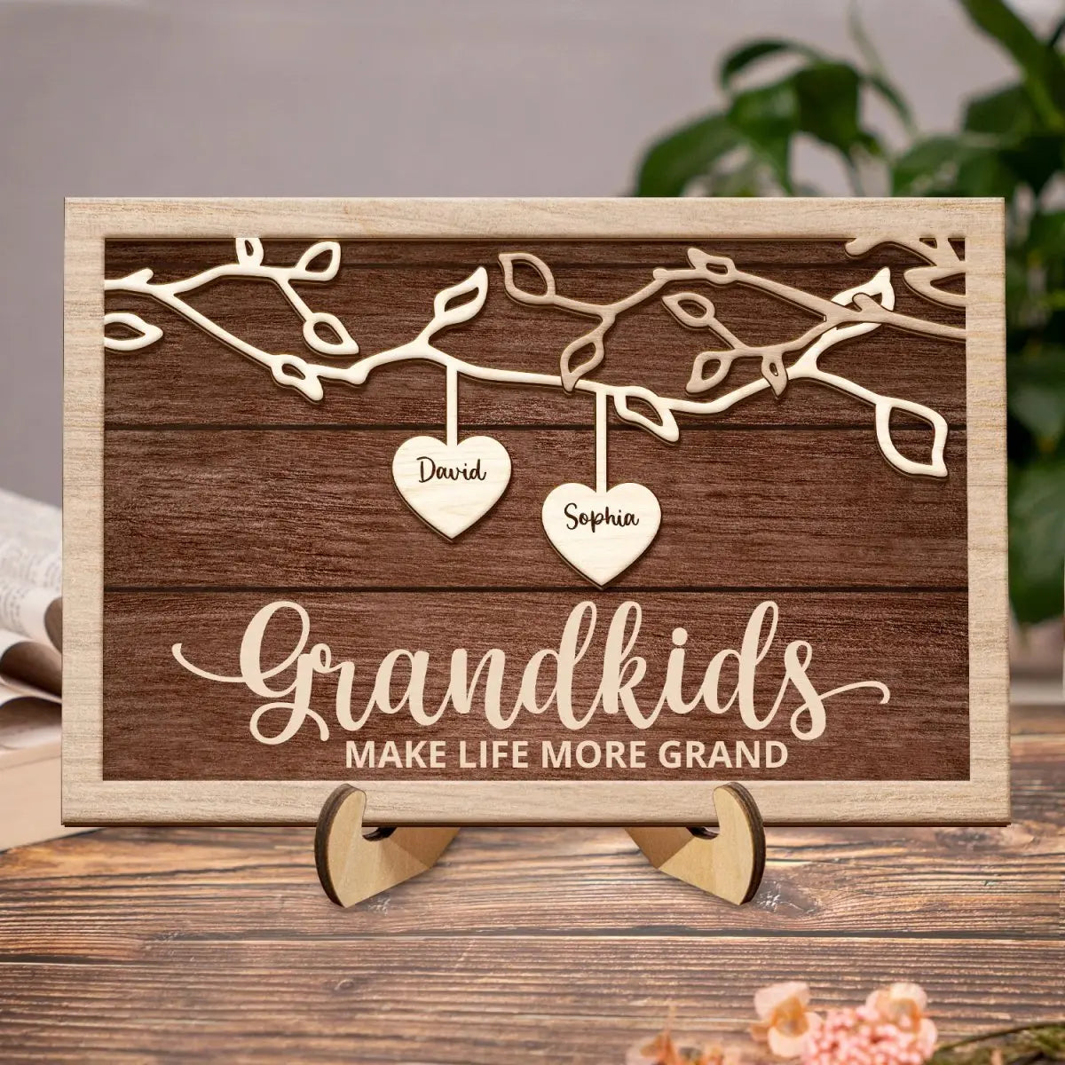 Family - Grandkids Make Life More Grand  - Personalized Wooden Plaque(BU) Wooden Plaque The Next Custom Gift