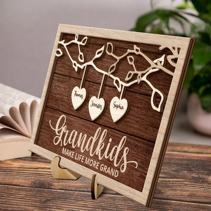 Family - Grandkids Make Life More Grand  - Personalized Wooden Plaque(BU) Wooden Plaque The Next Custom Gift