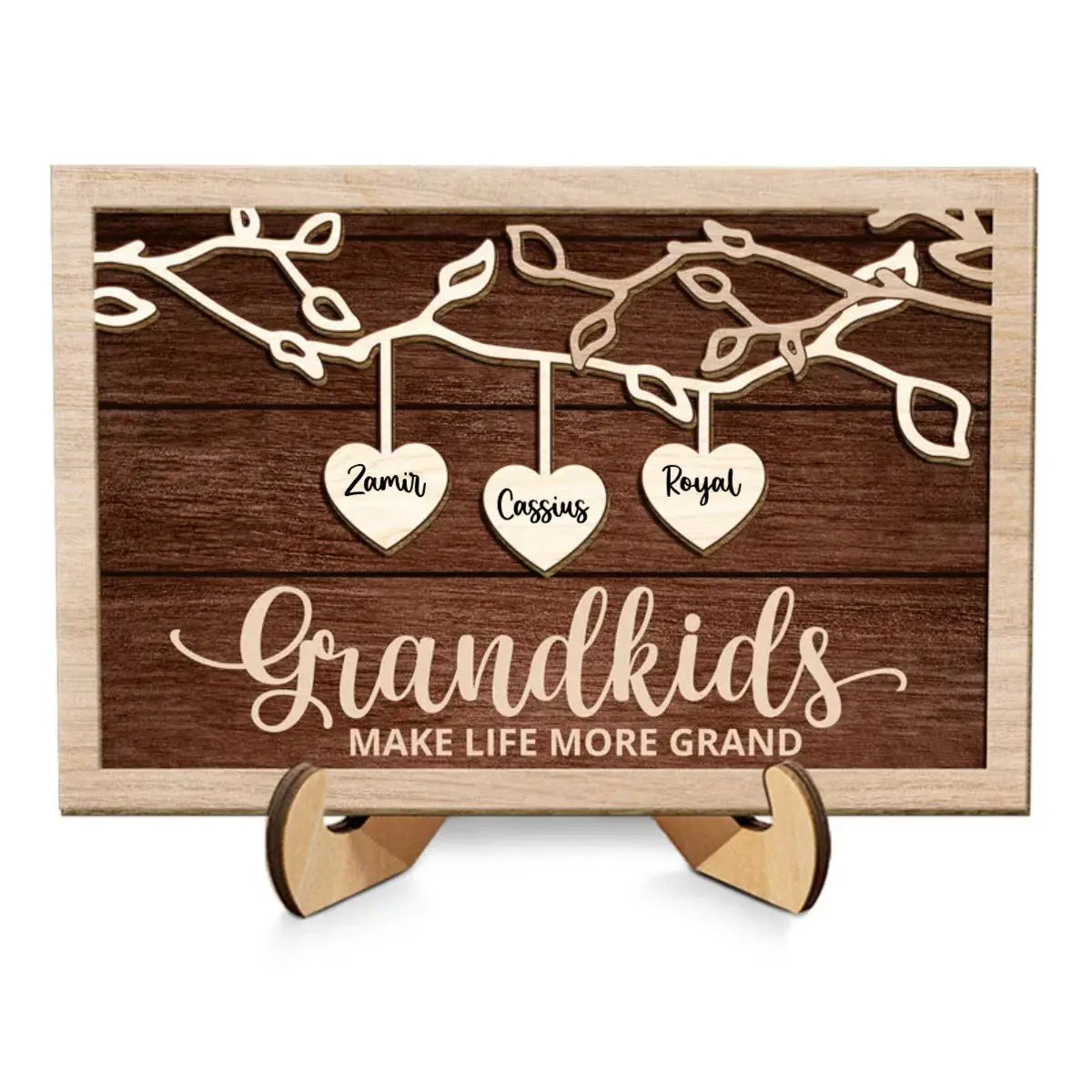 Family - Grandkids Make Life More Grand  - Personalized Wooden Plaque(BU) Wooden Plaque The Next Custom Gift