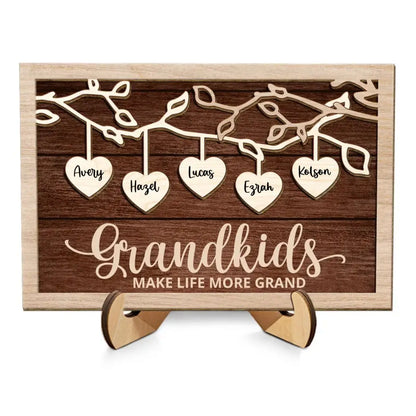 Family - Grandkids Make Life More Grand  - Personalized Wooden Plaque(BU) Wooden Plaque The Next Custom Gift