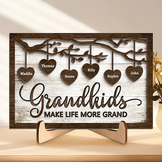 Family - Grandkids Make Life More Grand  - Personalized Wooden Plaque(NV) Wooden Plaque The Next Custom Gift