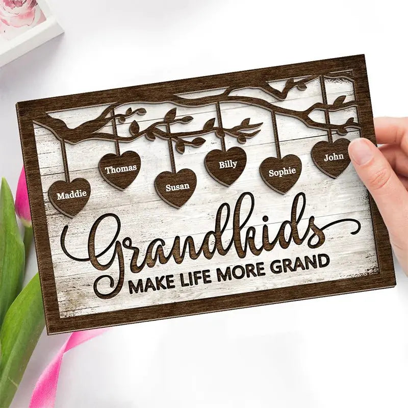 Family - Grandkids Make Life More Grand  - Personalized Wooden Plaque(NV) Wooden Plaque The Next Custom Gift