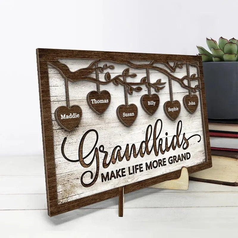 Family - Grandkids Make Life More Grand  - Personalized Wooden Plaque(NV) Wooden Plaque The Next Custom Gift