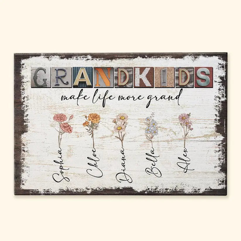 Family - Grandkids Make Life More Grand  - Personalized Wrapped Canvas Canvas The Next Custom Gift