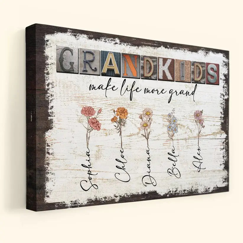 Family - Grandkids Make Life More Grand  - Personalized Wrapped Canvas Canvas The Next Custom Gift