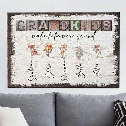 Family - Grandkids Make Life More Grand  - Personalized Wrapped Canvas Canvas The Next Custom Gift