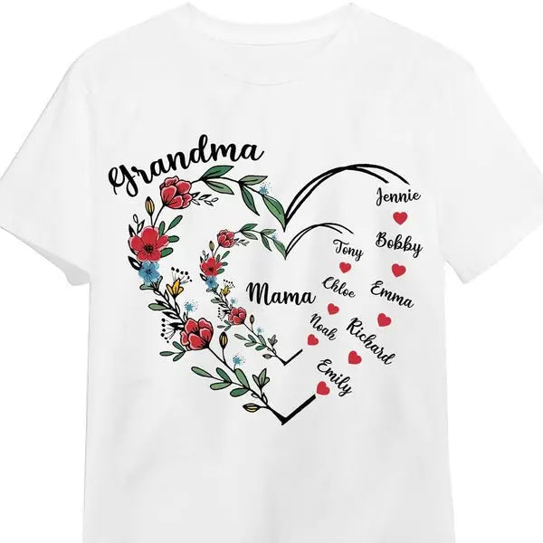 Family - Grandma Floral Heart Shirt - Personalized T-shirt, Hoodie, Sweatshirt Shirts & Tops The Next Custom Gift