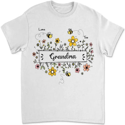 Family - Grandma Flower Bee And Grandkids - Personalized T-shirt T-shirt The Next Custom Gift