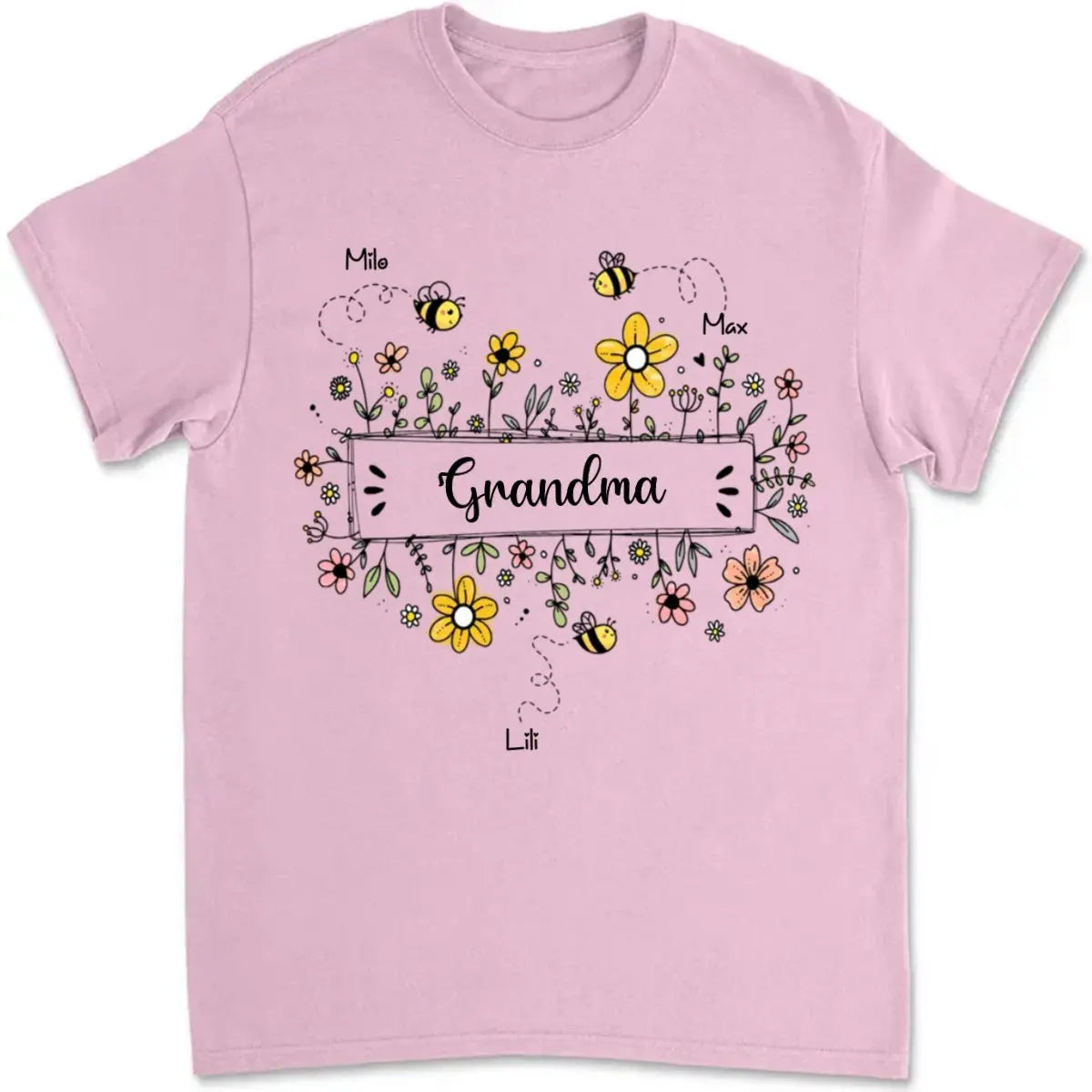 Family - Grandma Flower Bee And Grandkids - Personalized T-shirt T-shirt The Next Custom Gift