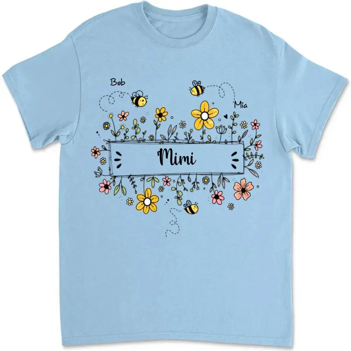 Family - Grandma Flower Bee And Grandkids - Personalized T-shirt T-shirt The Next Custom Gift