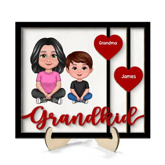 Family - Grandma Grandkids Crossed Legs Red Hearts - Personalized 2-Layer Wooden Plaque Wooden Plaque The Next Custom Gift
