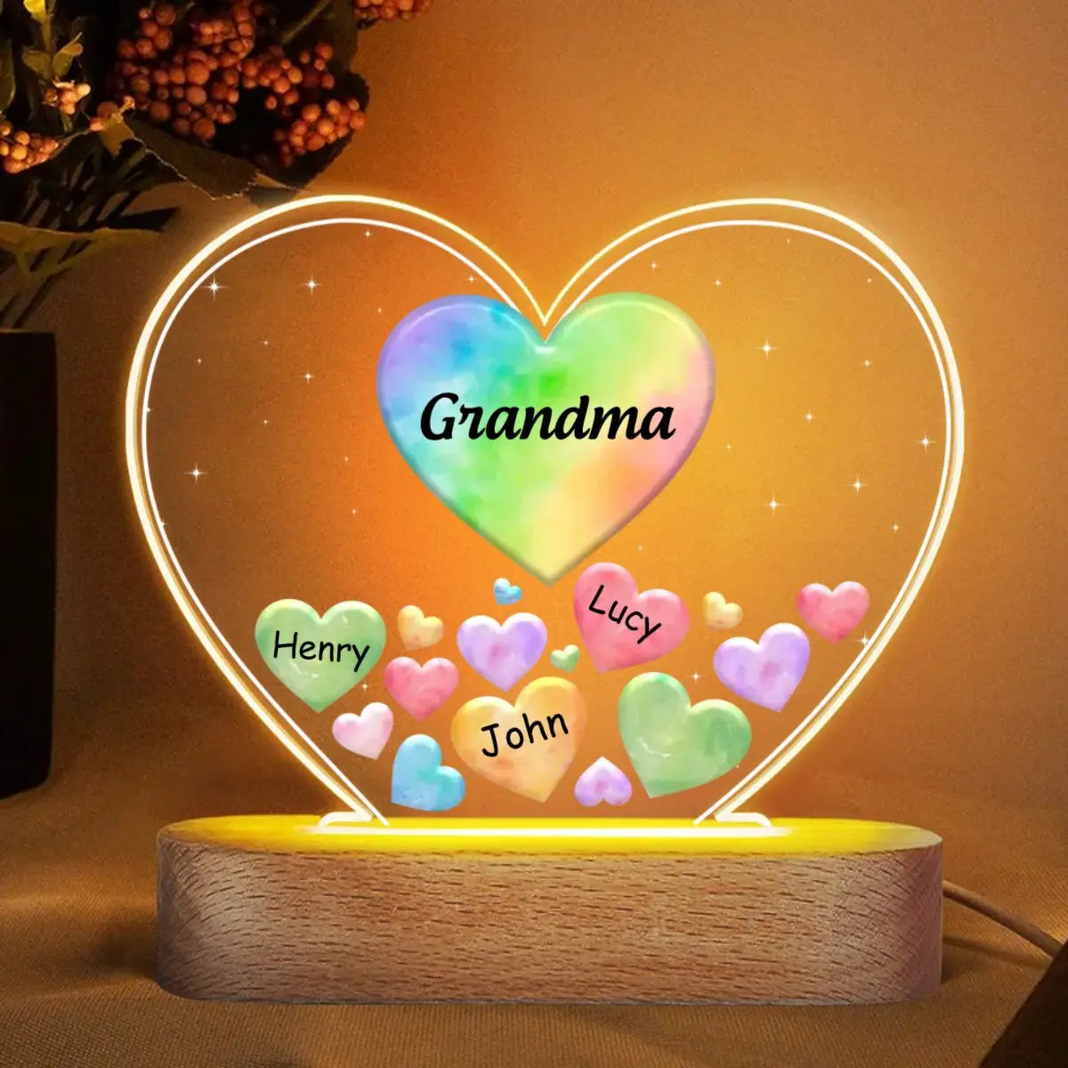 Family - Grandma Mom Hearts In Heart - Personalized Shaped 3D LED Light Acrylic  The Next Custom Gift