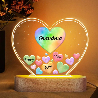 Family - Grandma Mom Hearts In Heart - Personalized Shaped 3D LED Light Acrylic  The Next Custom Gift