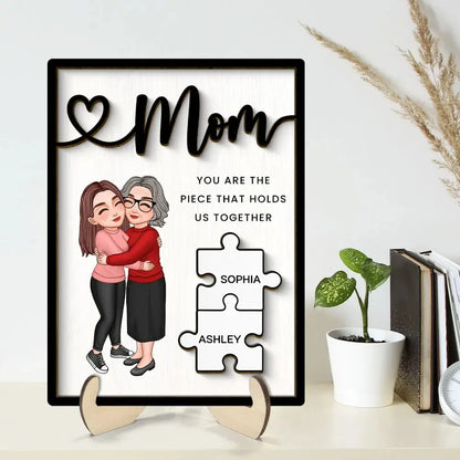 Family - Grandma Mom Kid Piece Holds Us Together - Personalized 2-Layer Wooden Plaque Wooden Plaque The Next Custom Gift