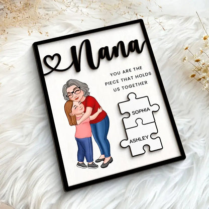 Family - Grandma Mom Kid Piece Holds Us Together - Personalized 2-Layer Wooden Plaque Wooden Plaque The Next Custom Gift