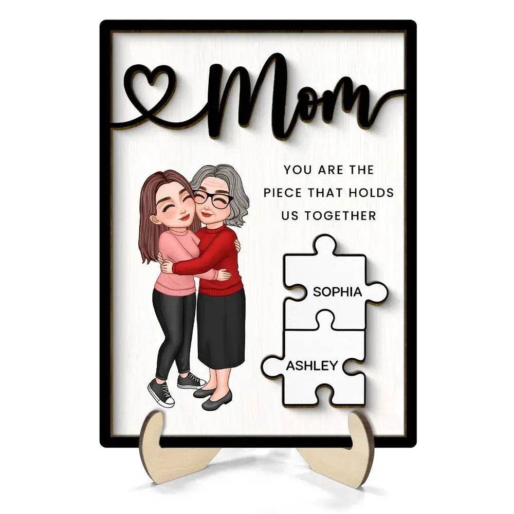 Family - Grandma Mom Kid Piece Holds Us Together - Personalized 2-Layer Wooden Plaque Wooden Plaque The Next Custom Gift