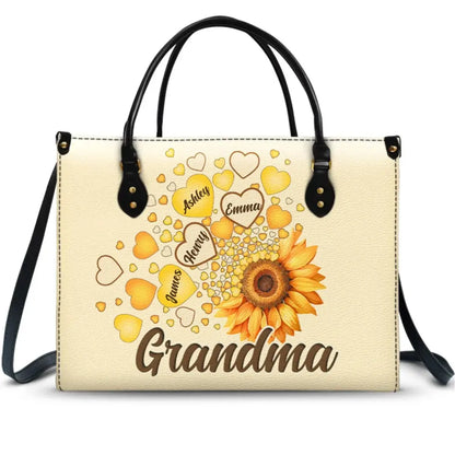 Family - Grandma Mom Kids Sunflower - Personalized Leather Bag Leather Handbag The Next Custom Gift