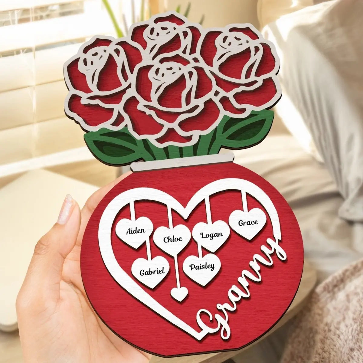 Family - Grandma Mom Roses - Personalized 2-Layered Wooden Plaque With Stand  The Next Custom Gift