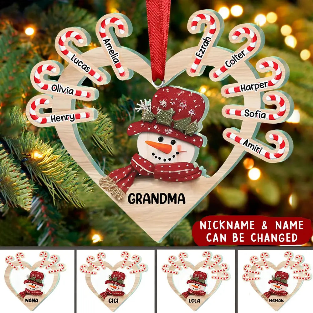 Family - Grandma Snowman Heart - Personalized Ornament Ornament The Next Custom Gift