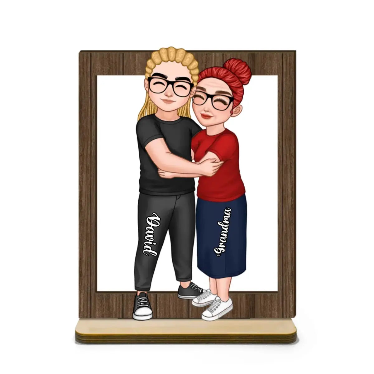 Family - Grandma & Grandkid Hugging Frame - Personalized Wooden Plaque Standing Wooden Plaque The Next Custom Gift