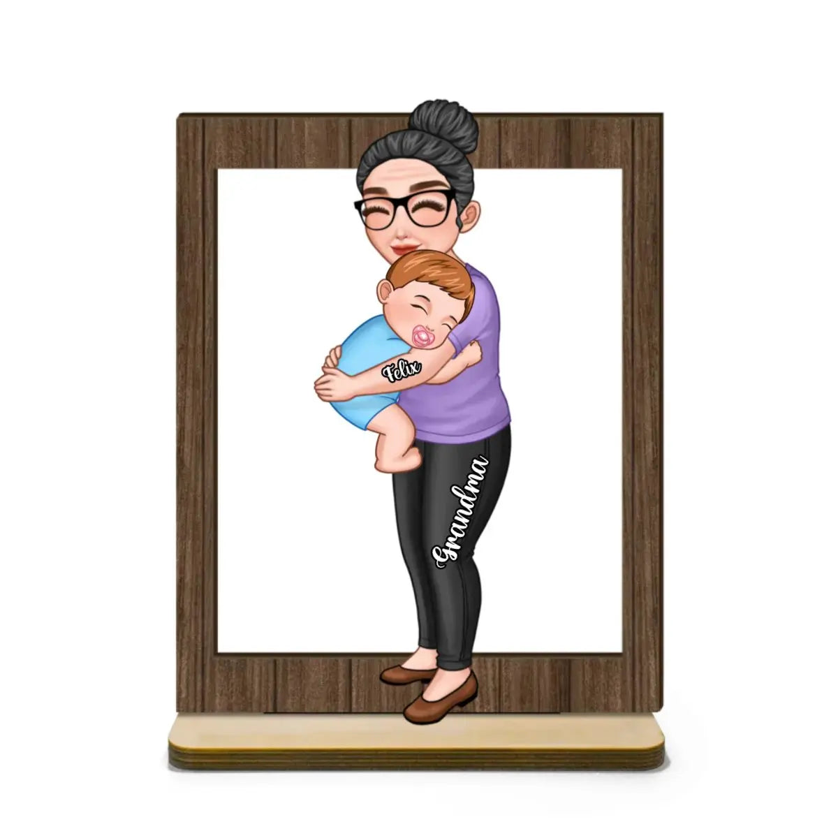 Family - Grandma & Grandkid Hugging Frame - Personalized Wooden Plaque Standing Wooden Plaque The Next Custom Gift