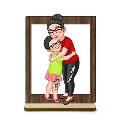 Family - Grandma & Grandkid Hugging Frame - Personalized Wooden Plaque Standing Wooden Plaque The Next Custom Gift