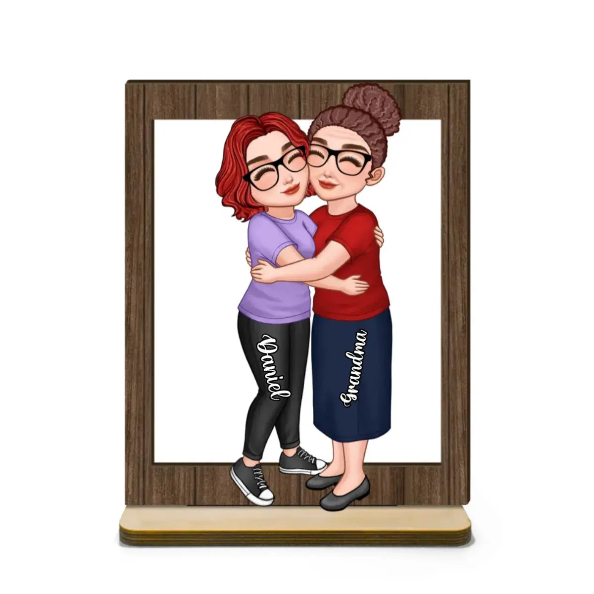 Family - Grandma & Grandkid Hugging Frame - Personalized Wooden Plaque Standing Wooden Plaque The Next Custom Gift