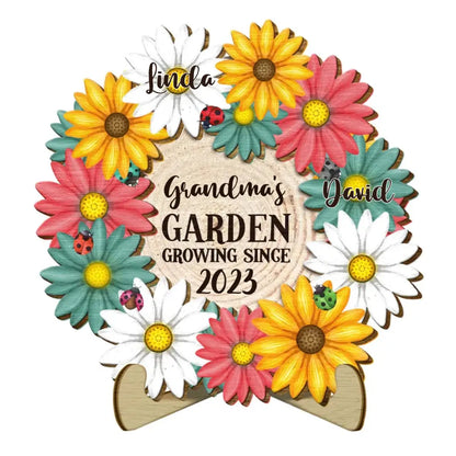 Family - Grandma's Garden Growing Since - Personalized 2-Layered Wooden Plaque With Stand(AQ)  The Next Custom Gift