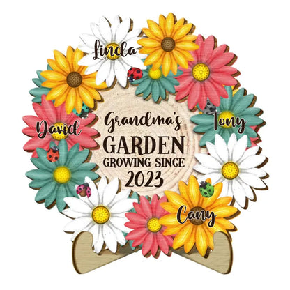 Family - Grandma's Garden Growing Since - Personalized 2-Layered Wooden Plaque With Stand(AQ)  The Next Custom Gift