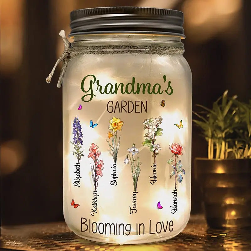 Family - Grandma's Garden Is Grown With Seeds Of Love - Personalized Mason Jar Light Mason Jar Light The Next Custom Gift