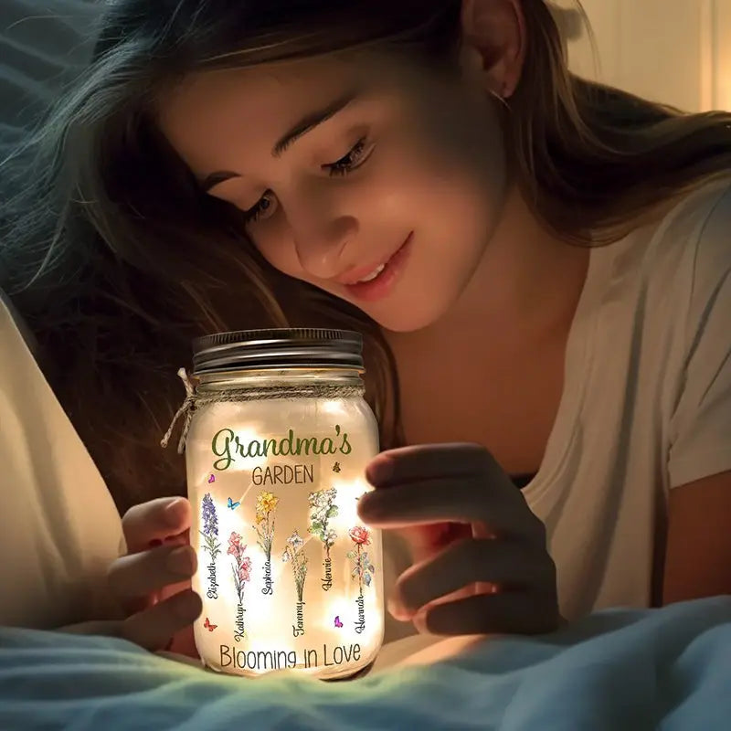 Family - Grandma's Garden Is Grown With Seeds Of Love - Personalized Mason Jar Light Mason Jar Light The Next Custom Gift