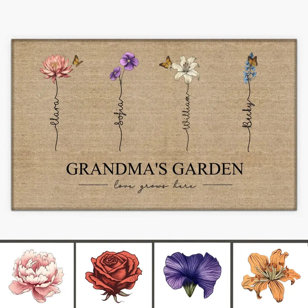 Family - Grandma's Garden Love Grows Here - Personalized Doormat Doormat The Next Custom Gift