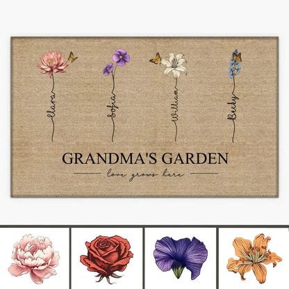 Family - Grandma's Garden Love Grows Here - Personalized Doormat Doormat The Next Custom Gift