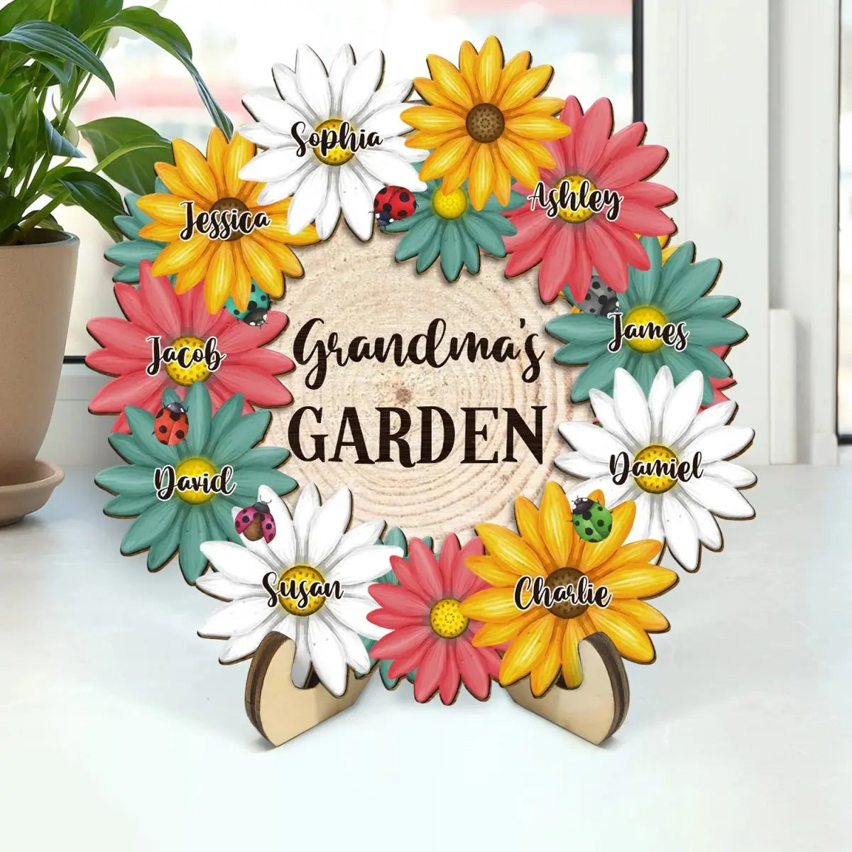 Family - Grandma's Garden - Personalized 2-Layered Wooden Plaque With Stand(AQ)  The Next Custom Gift