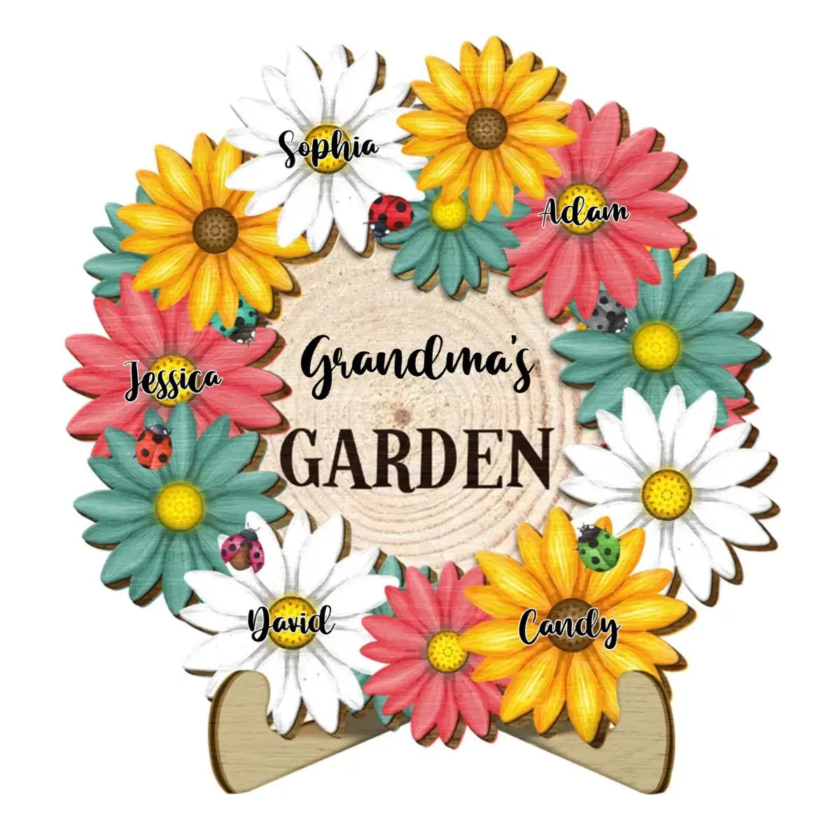 Family - Grandma's Garden - Personalized 2-Layered Wooden Plaque With Stand(AQ)  The Next Custom Gift