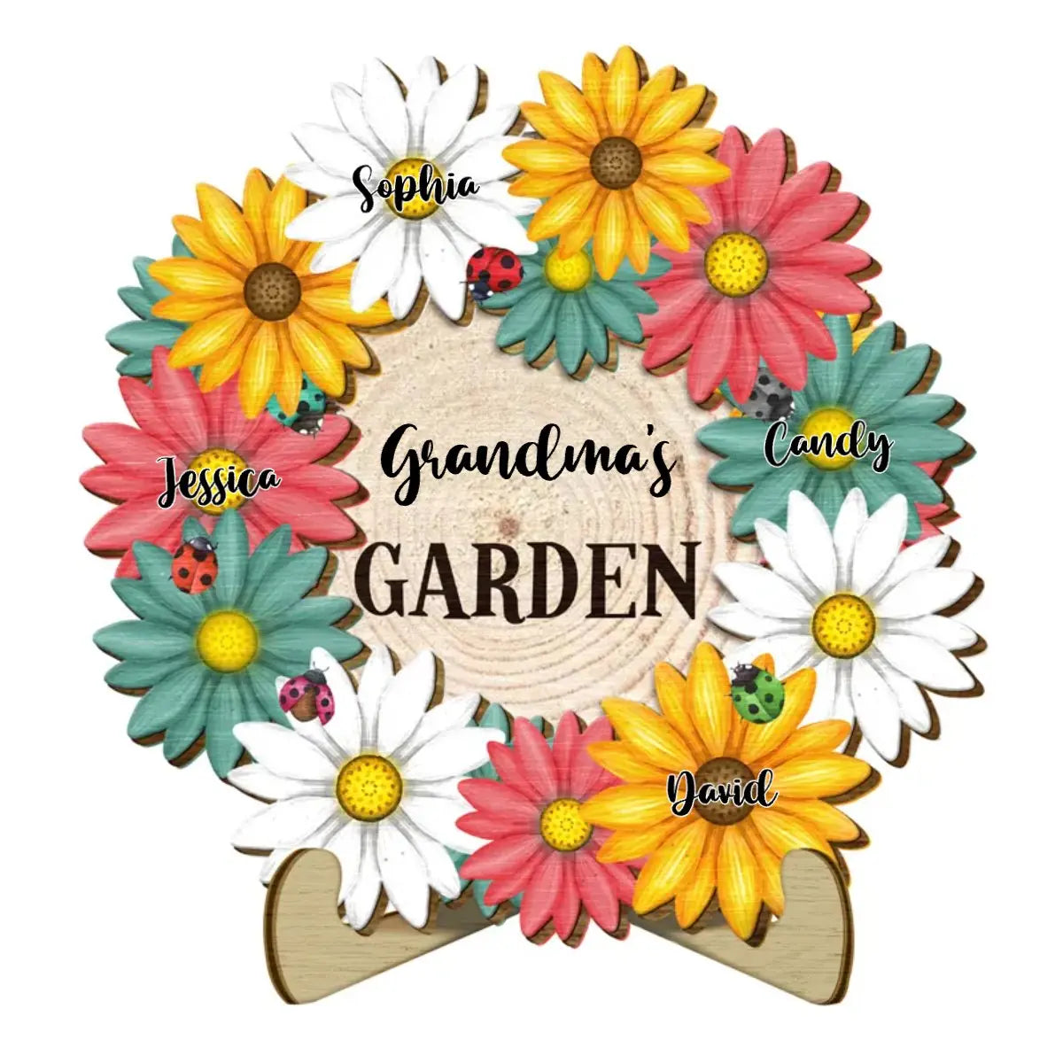 Family - Grandma's Garden - Personalized 2-Layered Wooden Plaque With Stand(AQ)