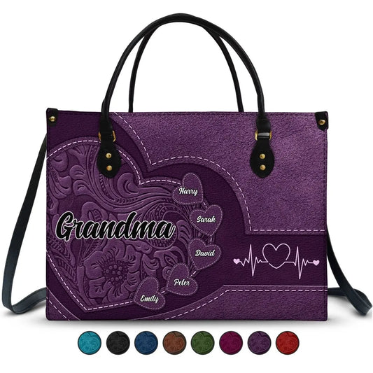 Family - Grandma's Little Sweethearts - Personalized Leather Bag (HJ) Leather Handbag The Next Custom Gift