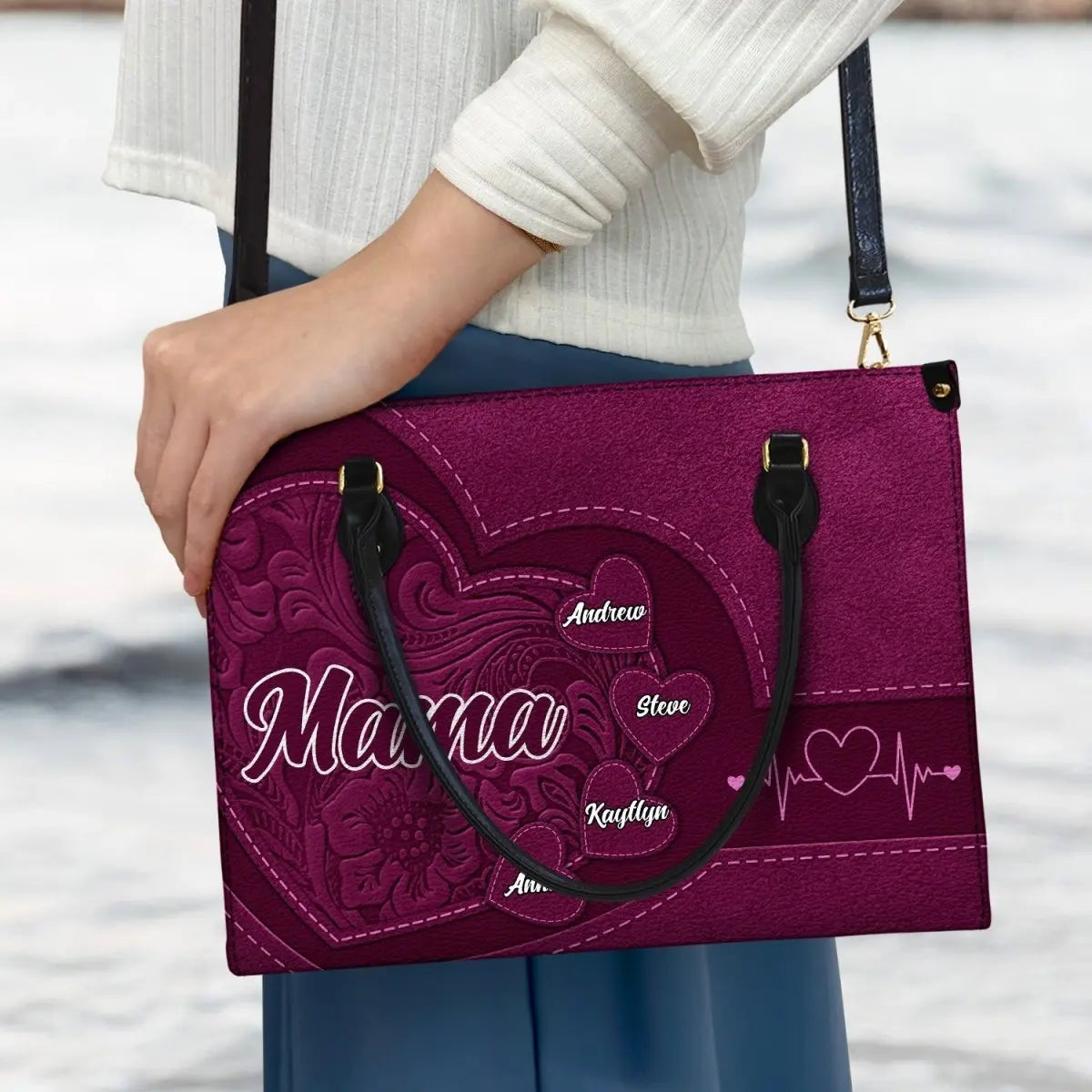 Family - Grandma's Little Sweethearts - Personalized Leather Bag (HJ) Leather Handbag The Next Custom Gift