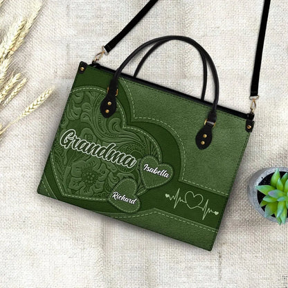 Family - Grandma's Little Sweethearts - Personalized Leather Bag (HJ) Leather Handbag The Next Custom Gift