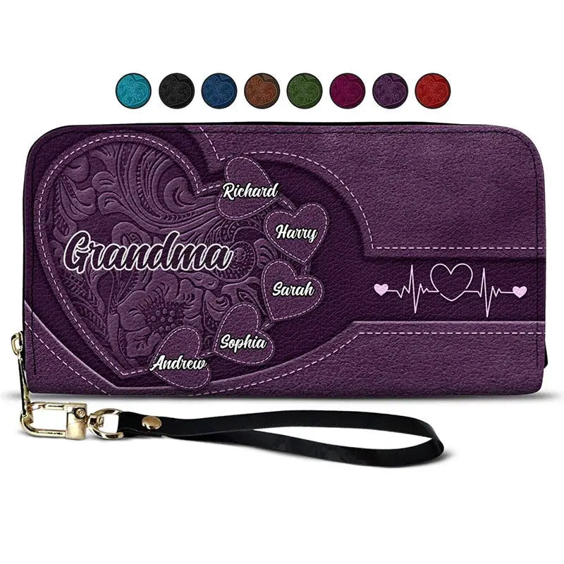 Family - Grandma's Little Sweethearts - Personalized Leather Long Wallet (NV) Wallet The Next Custom Gift