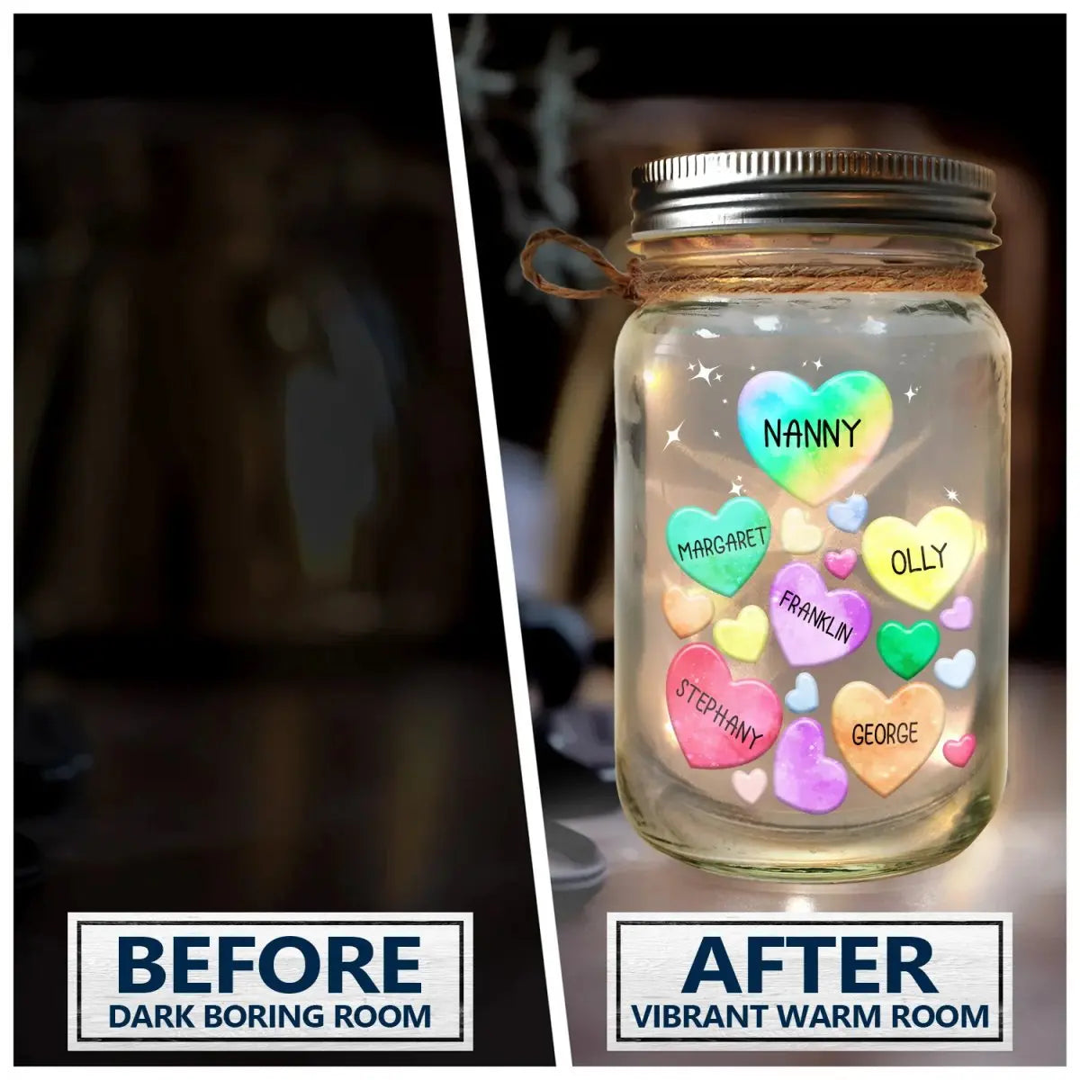 Family - Grandma's Sweethearts Heart By Heart - Personalized Mason Jar Light  The Next Custom Gift