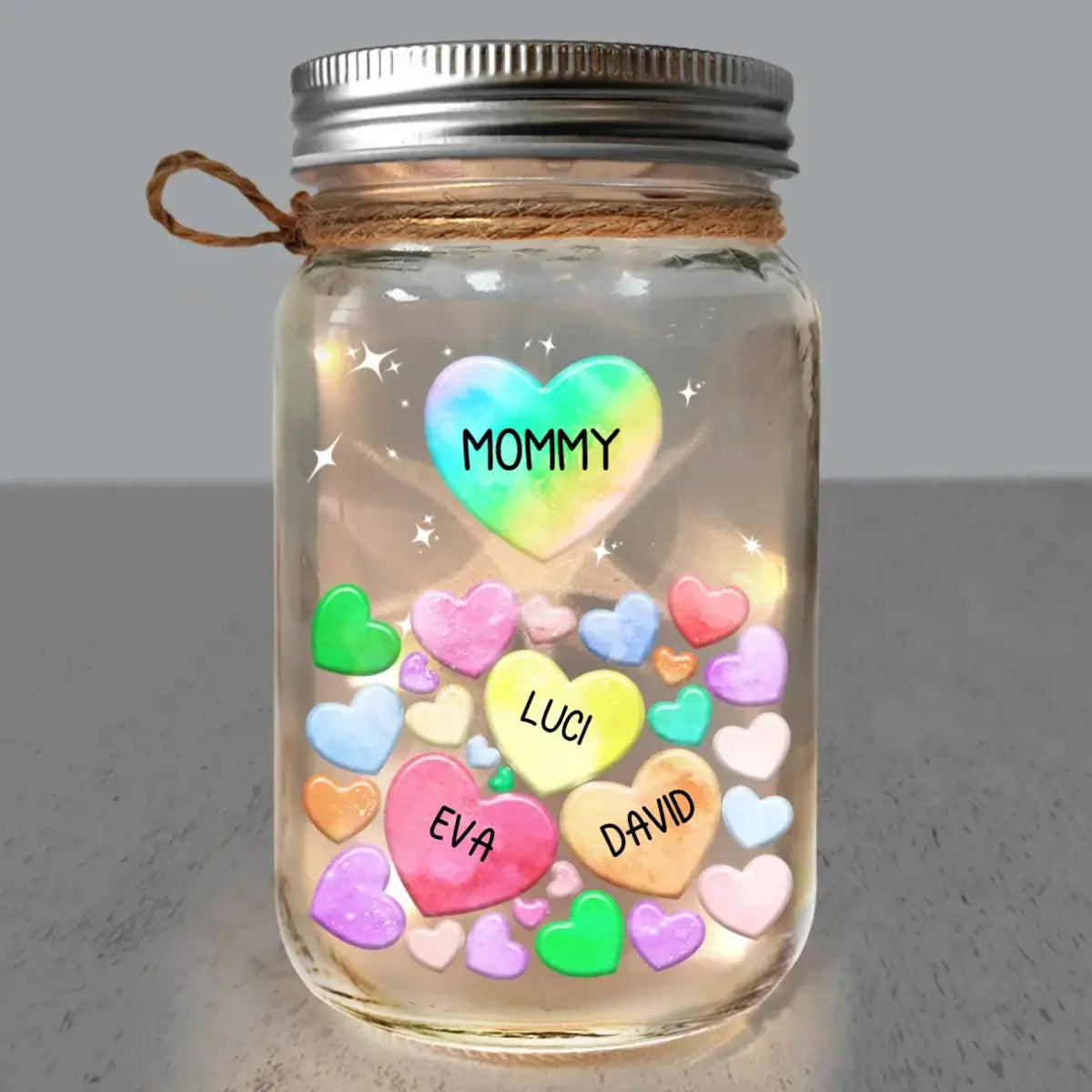 Family - Grandma's Sweethearts Heart By Heart - Personalized Mason Jar Light  The Next Custom Gift