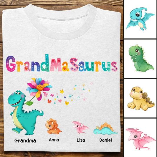 Family - Grandmasaurus Colorful Flower - Personalized T-Shirt - The Next Custom Gift  