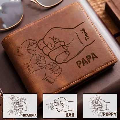 Family - Hands Clenched Father & Kid - Personalized Leather Wallet Wallet The Next Custom Gift