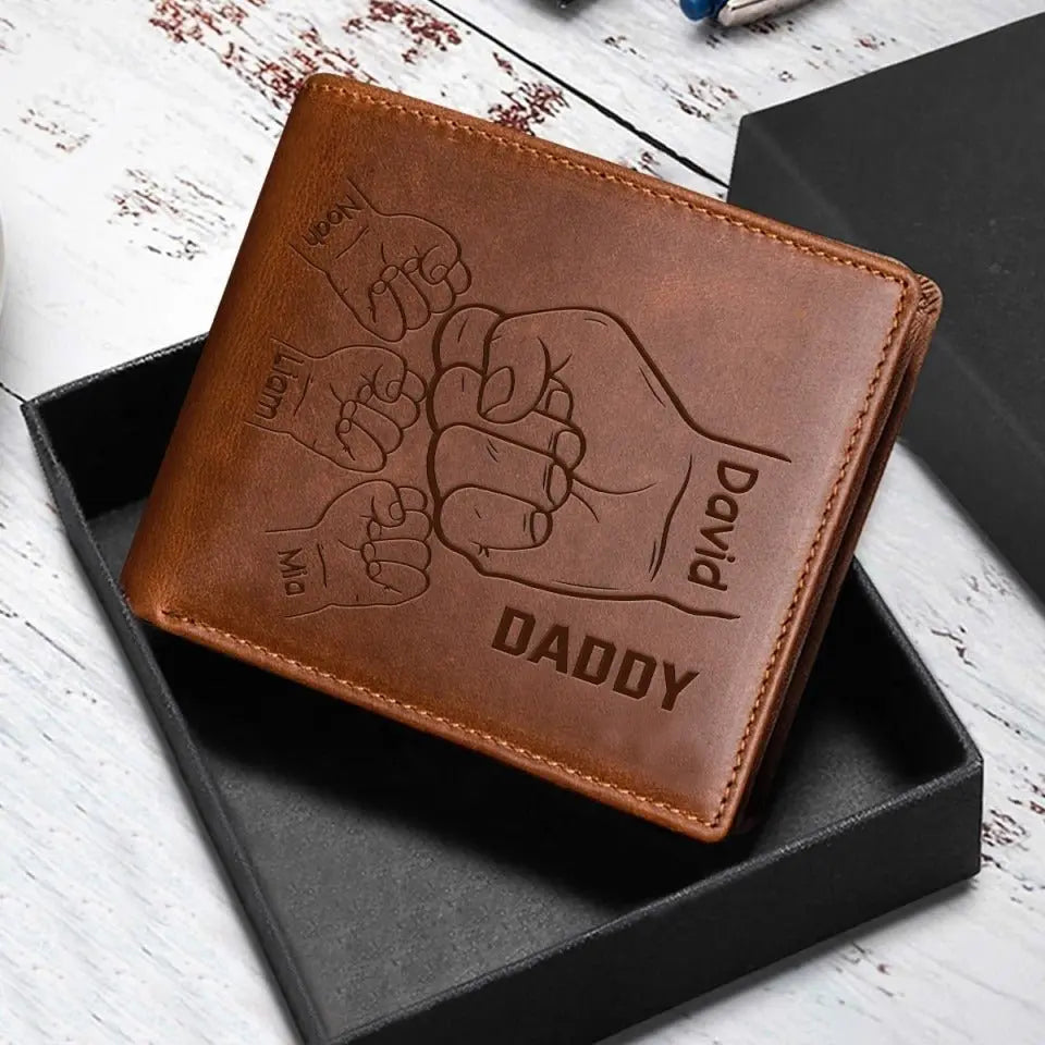 Family - Hands Clenched Father & Kid - Personalized Leather Wallet Wallet The Next Custom Gift