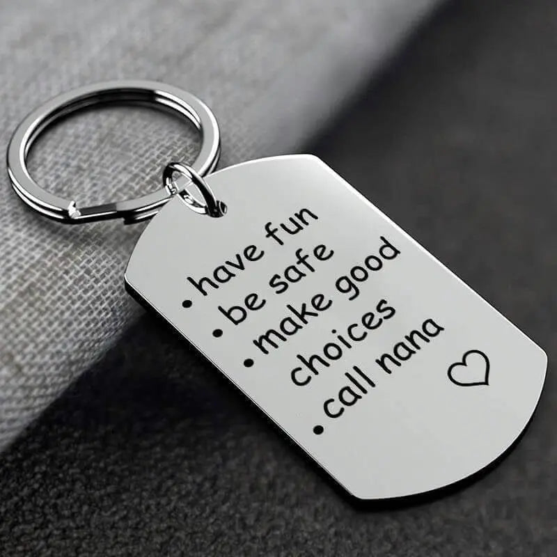 Family - Have Fun, Be Safe, Make Good Choices and Call Your Grandma - Personalized Stainless Steel Keychain Keychain The Next Custom Gift